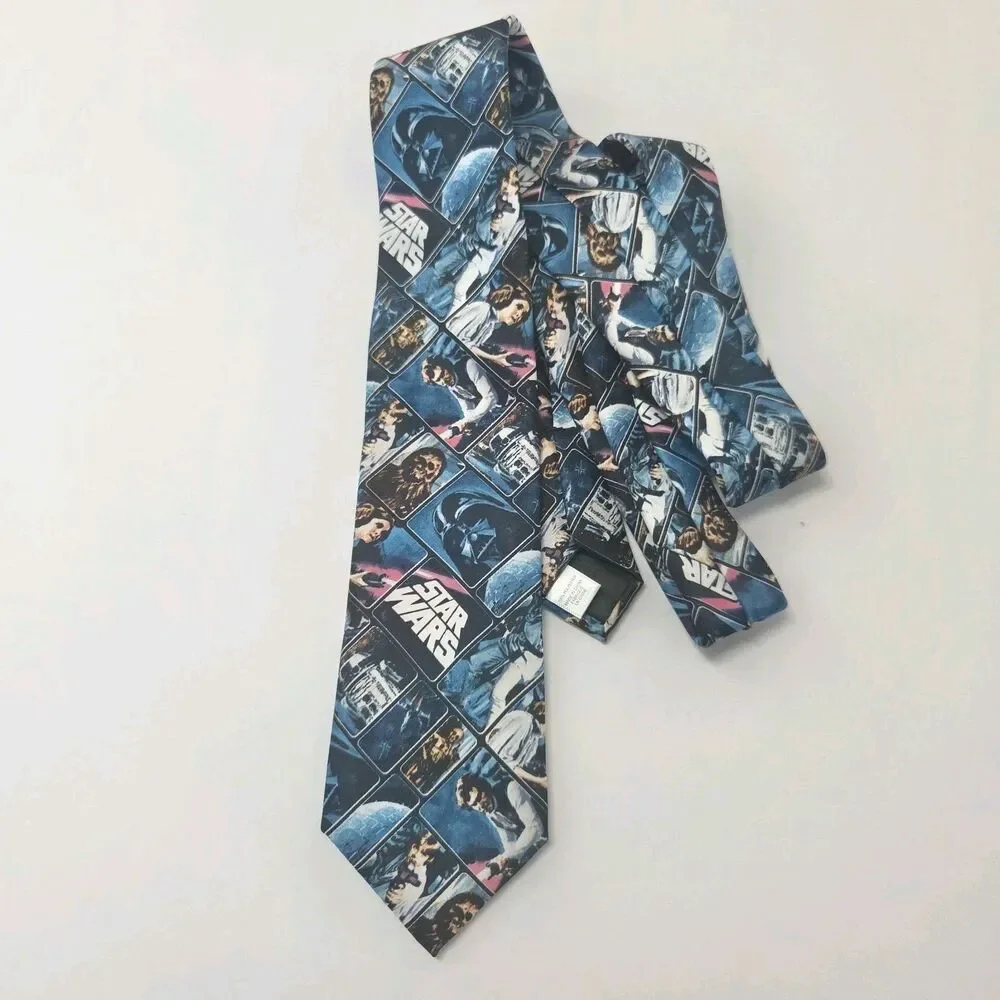 Star Wars A New Hope Poster Panel Comic Strip Men's Tie Blue Black Novelty